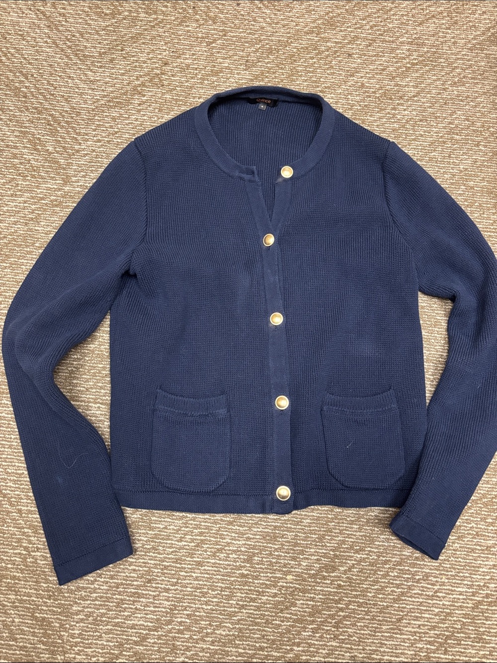 Quince Navy Knit Button-Front Cardigan with Gold Buttons